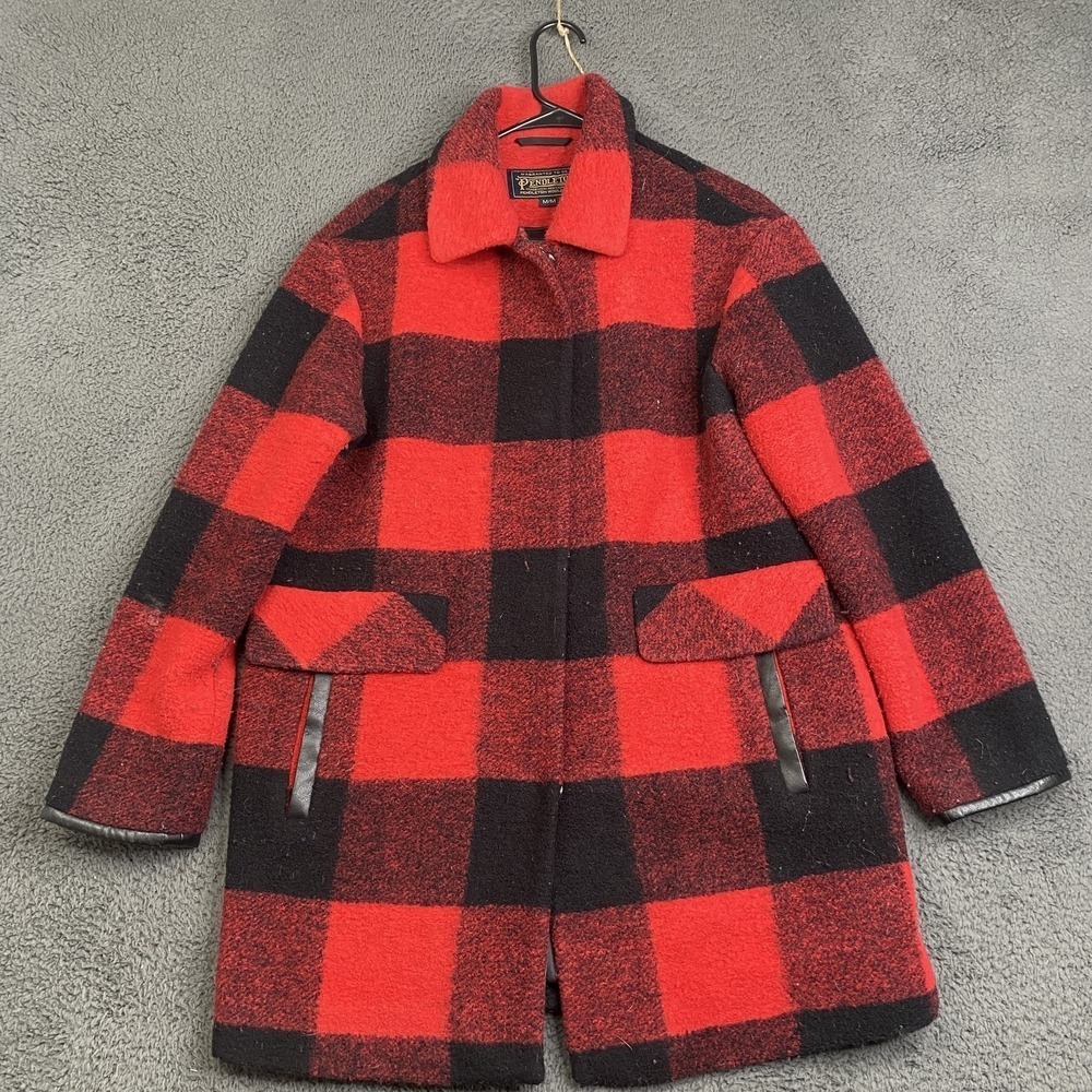 Pendleton Coat Mens Medium Wool Blend Buffalo Plaid Snap Front Crest Patch